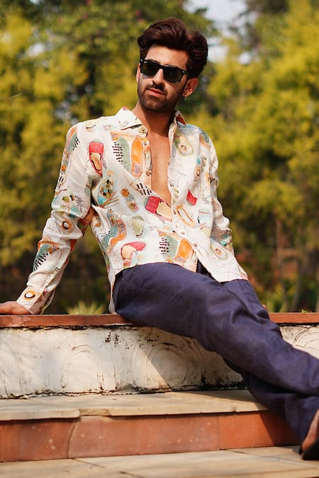 Linen Bloom_Multi Color 100% Linen Print Zulu Shirt _Online_at_Aza_Fashions