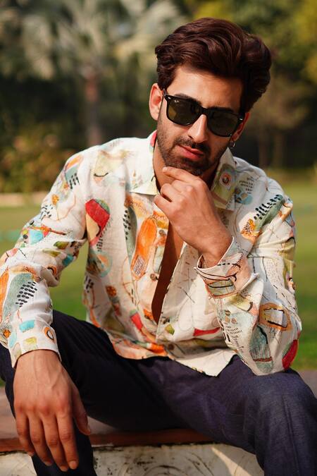 Buy_Linen Bloom_Multi Color 100% Linen Print Zulu Shirt _Online_at_Aza_Fashions