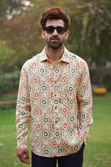 Linen Bloom_Multi Color 100% Linen Print Ajmer Shirt _Online_at_Aza_Fashions