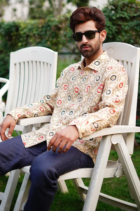 Buy_Linen Bloom_Multi Color 100% Linen Print Ajmer Shirt _Online_at_Aza_Fashions