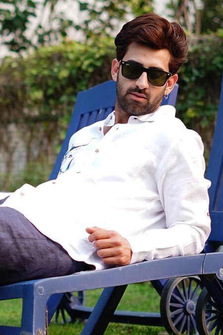 Linen Bloom_White Linen Embroidery Marlin Fish Shirt _Online_at_Aza_Fashions