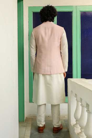 Shop_Roohbyridhimaa_Pink Viscose, Silk Zari, Sequins Powder Embroidered Bundi 