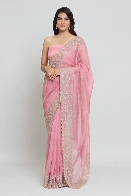 Anushree Reddy Pink Organza Leh Sahya Zardozi Embroidered Saree With Unstitched Blouse Fabric Online at Aza Fashions Anushree Reddy_Pink Organza Leh Sahya Zardozi Embroidered Saree With Unstitched Blouse Fabric _Online_at_Aza_Fashions