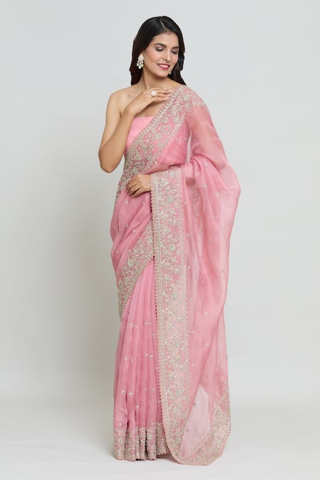 Buy Anushree Reddy Pink Organza Leh Sahya Zardozi Embroidered Saree With Unstitched Blouse Fabric Online at Aza Fashions Buy_Anushree Reddy_Pink Organza Leh Sahya Zardozi Embroidered Saree With Unstitched Blouse Fabric _Online_at_Aza_Fashions