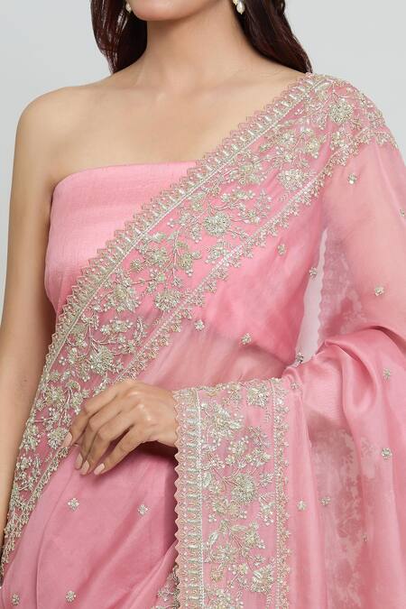 Anushree Reddy Pink Organza Leh Sahya Zardozi Embroidered Saree With Unstitched Blouse Fabric at Aza Fashions Anushree Reddy_Pink Organza Leh Sahya Zardozi Embroidered Saree With Unstitched Blouse Fabric _at_Aza_Fashions