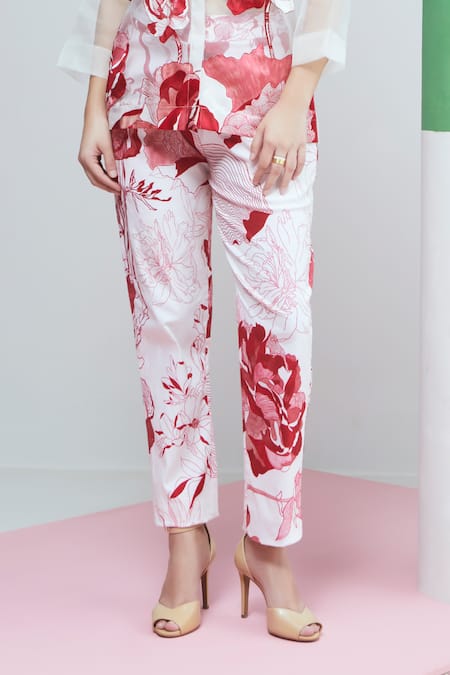 Buy Studio Radical White Organza, Cotton Applique Collared Rafflesia Bloom Shirt Pant Set Online at Aza Fashions Buy_Studio Radical_White Organza, Cotton Applique Collared Rafflesia Bloom Shirt Pant Set _Online_at_Aza_Fashions