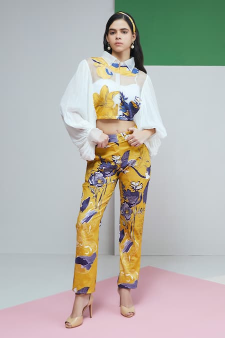 Studio Radical Iris Blossom Applique Crop Shirt Pant Set 