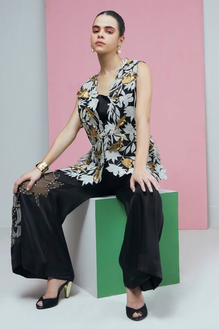 Studio Radical Musk Bloom Applique Jacket Flared Pant Set 