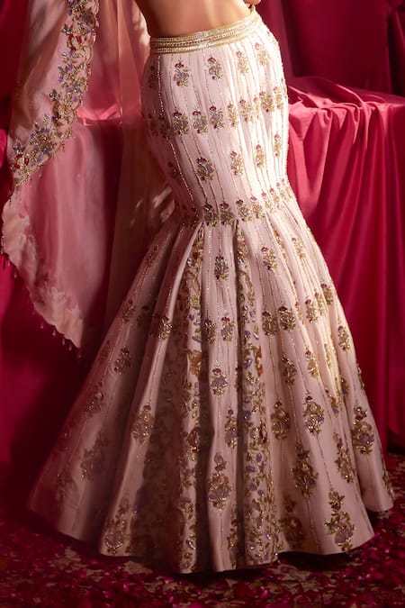 Shop_Tyohar_Pink Silk, Organza, Crepe Sequins, Tharini Fish Cut Bridal Lehenga Set_Online_at_Aza_Fashions