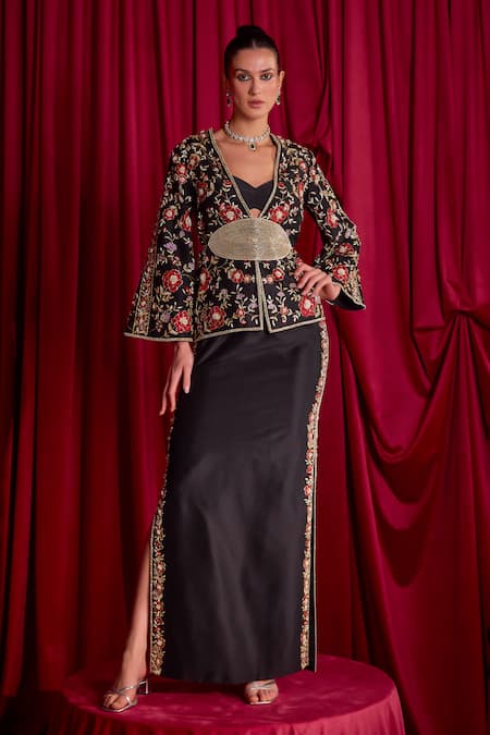 TYOHAR Floral Bloom Embroidered Jacket Skirt Set 