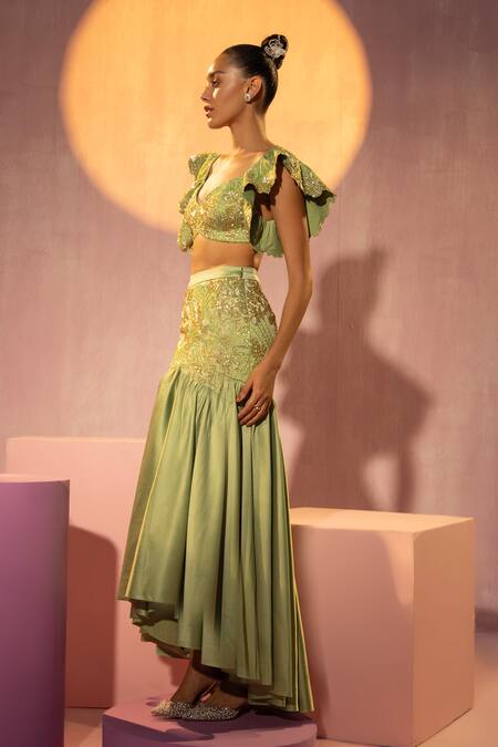 Buy Tyohar Green Dutch Satin Embroidery Sequin Sweetheart Neck Malak Bustier And Skirt Set Online at Aza Fashions Buy_Tyohar_Green Dutch Satin Embroidery Sequin Sweetheart Neck Malak Bustier And Skirt Set_Online_at_Aza_Fashions