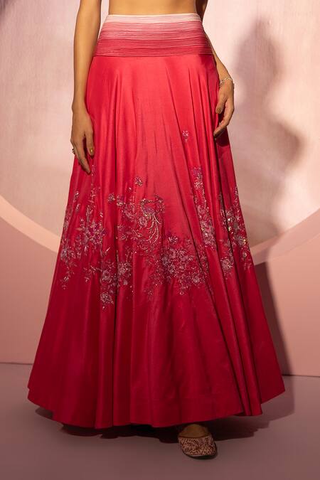 Tyohar Pink Silk, Satin Zari, Cut Work, Zardozi Lehenga And Pleated Blouse Set Online at Aza Fashions Tyohar_Pink Silk, Satin Zari, Cut Work, Zardozi Lehenga And Pleated Blouse Set_Online_at_Aza_Fashions