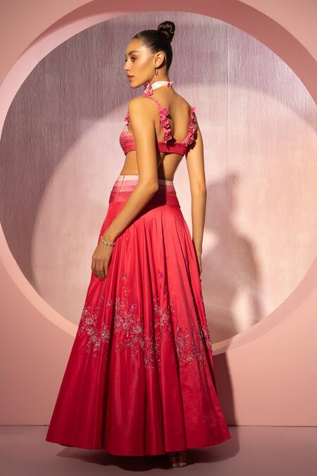Shop Tyohar Pink Silk, Satin Zari, Cut Work, Zardozi Lehenga And Pleated Blouse Set at Aza Fashions Shop_Tyohar_Pink Silk, Satin Zari, Cut Work, Zardozi Lehenga And Pleated Blouse Set_at_Aza_Fashions