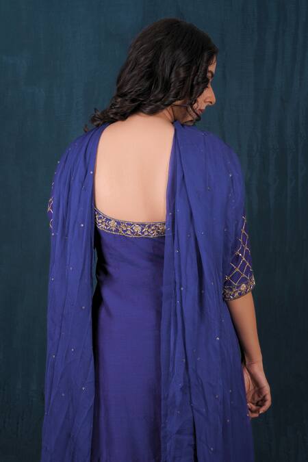 Shop Saubhagya Blue Silk, Organza, Crepe Sequins, Cut Work, Sleeve Embroidered Kurta Set at Aza Fashions Shop_Saubhagya_Blue Silk, Organza, Crepe Sequins, Cut Work, Sleeve Embroidered Kurta Set _at_Aza_Fashions