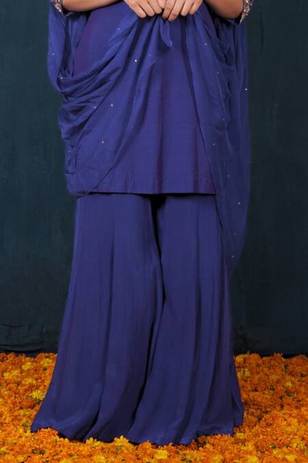 Buy Saubhagya Blue Silk, Organza, Crepe Sequins, Cut Work, Sleeve Embroidered Kurta Set Online at Aza Fashions Buy_Saubhagya_Blue Silk, Organza, Crepe Sequins, Cut Work, Sleeve Embroidered Kurta Set _Online_at_Aza_Fashions