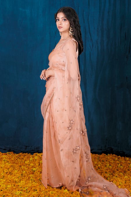 Saubhagya Pink , Organza Sequins, Beads, Cut Floral Embroidered Saree With Blouse Online at Aza Fashions Saubhagya_Pink , Organza Sequins, Beads, Cut Floral Embroidered Saree With Blouse _Online_at_Aza_Fashions