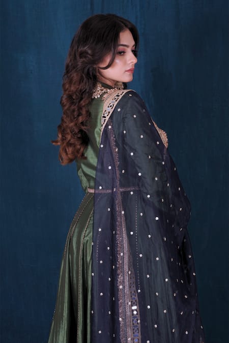 Shop Saubhagya Green Silk, Organza Gota Patti, Mirrors, Sequins, Embroidery Anarkali Set at Aza Fashions Shop_Saubhagya_Green Silk, Organza Gota Patti, Mirrors, Sequins, Embroidery Anarkali Set _at_Aza_Fashions