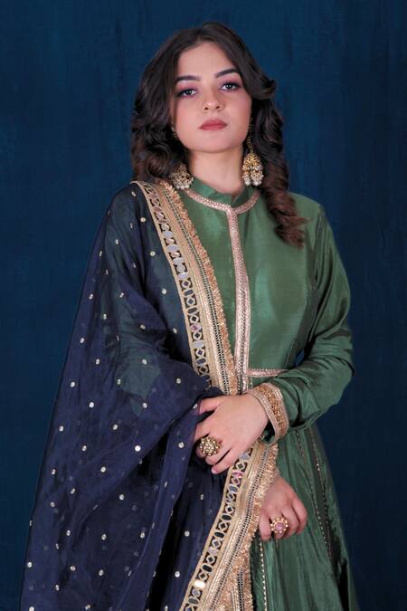 Buy Saubhagya Green Silk, Organza Gota Patti, Mirrors, Sequins, Embroidery Anarkali Set Online at Aza Fashions Buy_Saubhagya_Green Silk, Organza Gota Patti, Mirrors, Sequins, Embroidery Anarkali Set _Online_at_Aza_Fashions