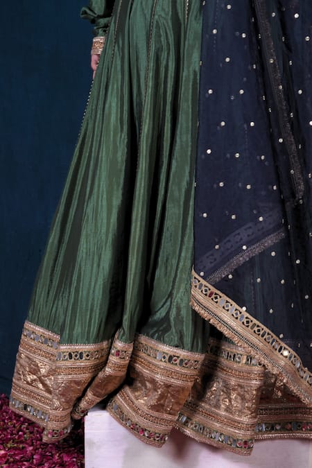 Shop Saubhagya Green Silk, Organza Gota Patti, Mirrors, Sequins, Embroidery Anarkali Set Online at Aza Fashions Shop_Saubhagya_Green Silk, Organza Gota Patti, Mirrors, Sequins, Embroidery Anarkali Set _Online_at_Aza_Fashions