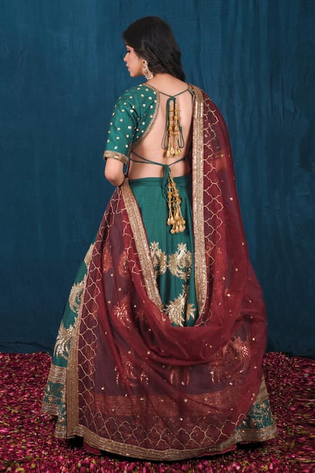 Saubhagya Raw Silk Embroidered Bridal Lehenga Set 