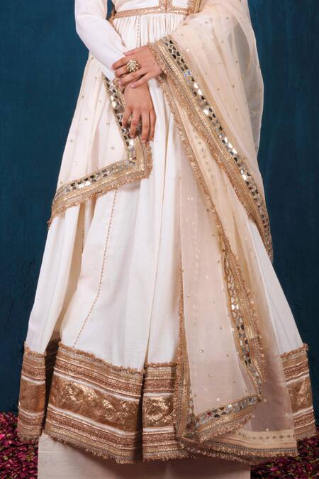 Saubhagya_Off White Organza, Silk Sequins, Fringe Gota Embroidered Anarkali With Dupatta _Online_at_Aza_Fashions