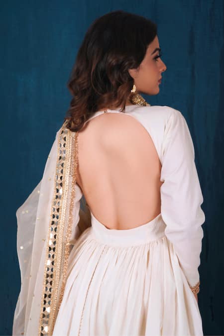 Shop_Saubhagya_Off White Organza, Silk Sequins, Fringe Gota Embroidered Anarkali With Dupatta _Online_at_Aza_Fashions