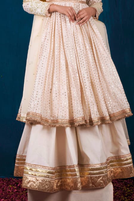 Saubhagya Off White , Organza, Silk Gota Floral Woven Anarkali Skirt Set Online at Aza Fashions Saubhagya_Off White , Organza, Silk Gota Floral Woven Anarkali Skirt Set _Online_at_Aza_Fashions