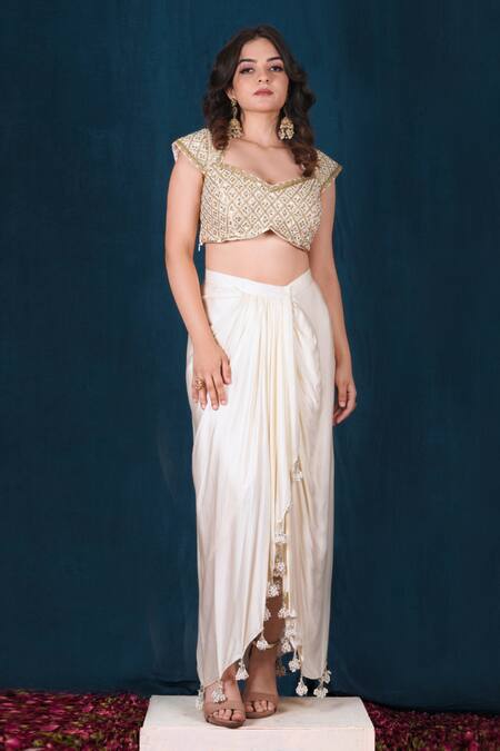 Buy Saubhagya Off White Silk, Modal Sequins Sweetheart Neck Embroidered Cape Draped Skirt Set Online at Aza Fashions Buy_Saubhagya_Off White Silk, Modal Sequins Sweetheart Neck Embroidered Cape Draped Skirt Set _Online_at_Aza_Fashions