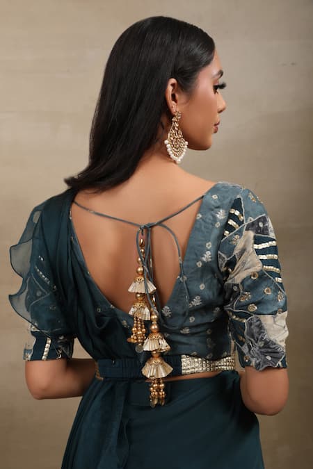 Saubhagya Pre-Draped Ruffle Saree With Embroidered Blouse 