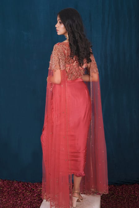 Saubhagya Floral Embroidered Blouse With Draped Skirt 