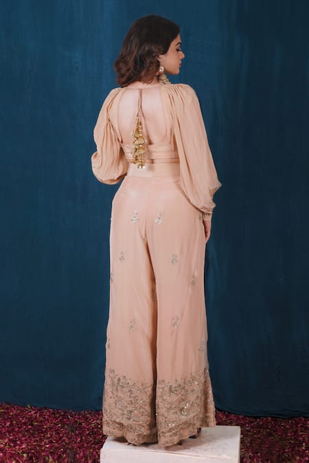 Saubhagya Hand Embroidered Blouse Wide Legged Pant Set 