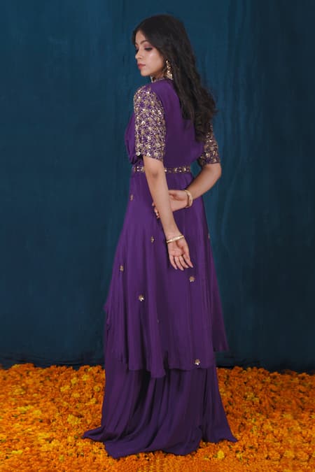 Saubhagya Hand Embroidered Purple Cape Skirt Set 