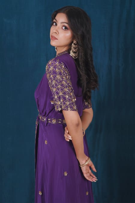 Buy Saubhagya Purple Crepe Cut Work, Sequins, Embroidery Hand Cape Skirt Set Online at Aza Fashions Buy_Saubhagya_Purple Crepe Cut Work, Sequins, Embroidery Hand Cape Skirt Set _Online_at_Aza_Fashions
