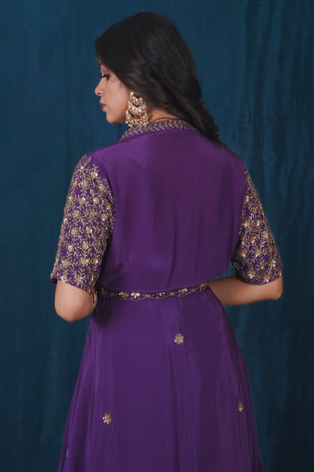 Shop Saubhagya Purple Crepe Cut Work, Sequins, Embroidery Hand Cape Skirt Set Online at Aza Fashions Shop_Saubhagya_Purple Crepe Cut Work, Sequins, Embroidery Hand Cape Skirt Set _Online_at_Aza_Fashions