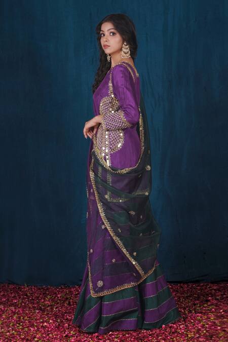 Buy_Saubhagya_Purple Silk, Organza, Cotton Cut Work, Pearls, Placement Hand Kurta Sharara Set _Online_at_Aza_Fashions
