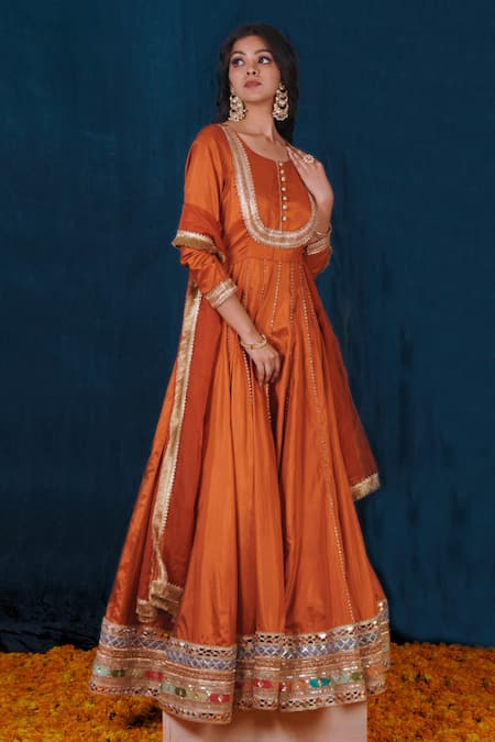 Buy Saubhagya Orange Microfiber, Silk, Organza Gota Patti, Embroidered Anarkali With Dupatta Online at Aza Fashions Buy_Saubhagya_Orange Microfiber, Silk, Organza Gota Patti, Embroidered Anarkali With Dupatta _Online_at_Aza_Fashions