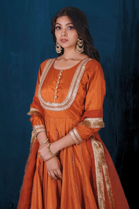 Shop Saubhagya Orange Microfiber, Silk, Organza Gota Patti, Embroidered Anarkali With Dupatta Online at Aza Fashions Shop_Saubhagya_Orange Microfiber, Silk, Organza Gota Patti, Embroidered Anarkali With Dupatta _Online_at_Aza_Fashions