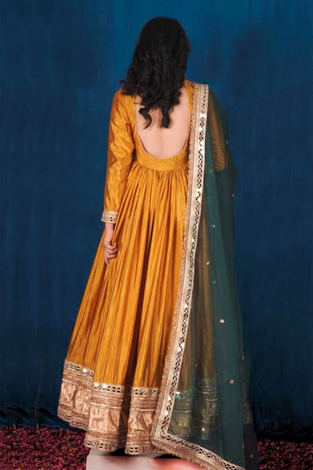 Saubhagya Placement Gota Work Anarkali With Contrast Dupatta 