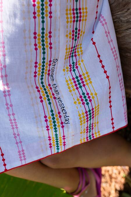 Shop_Prachi Kamat_White Cotton, Linen Embroidery Round Neck Portuguese Print Top And Skirt 