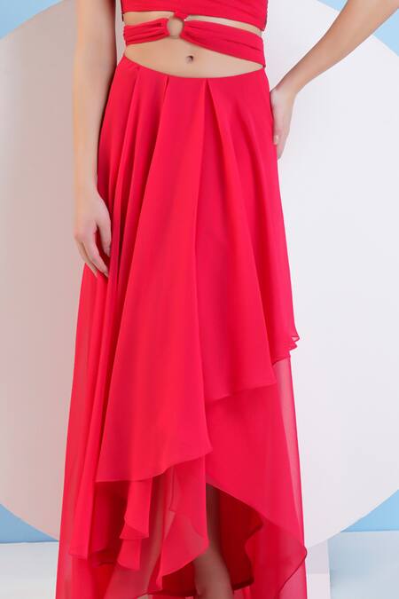 Buy Mandira Wirk Resort Red Viscose, Georgette One Shoulder Solid Cut-out Dress Online at Aza Fashions Buy_Mandira Wirk Resort_Red Viscose, Georgette One Shoulder Solid Cut-out Dress _Online_at_Aza_Fashions