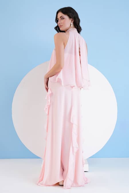 Mandira Wirk Resort Lace Edged Flowy Cape With Ruffle Dress 