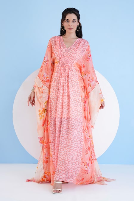 Mandira Wirk Scalloped Petal Print Kaftan 