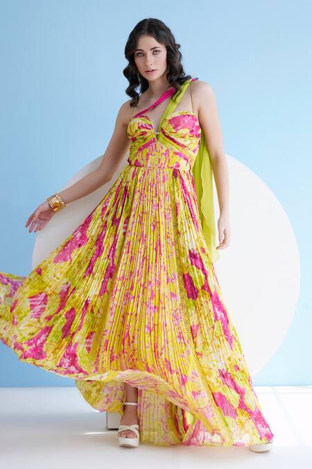 Buy Mandira Wirk Resort Green Chiffon Sweetheart Neck Floral Print Maxi Dress Online at Aza Fashions Buy_Mandira Wirk Resort_Green Chiffon Sweetheart Neck Floral Print Maxi Dress _Online_at_Aza_Fashions