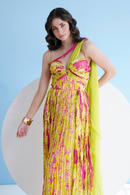 Buy Mandira Wirk Resort Green Chiffon Sweetheart Neck Floral Print Maxi Dress Buy_Mandira Wirk Resort_Green Chiffon Sweetheart Neck Floral Print Maxi Dress