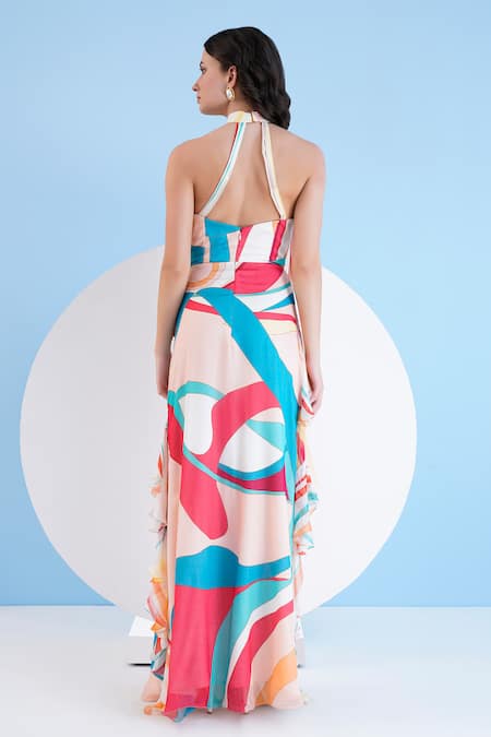 Shop_Mandira Wirk Resort_Multi Color Chiffon Halter Neck Maxi Dress _at_Aza_Fashions