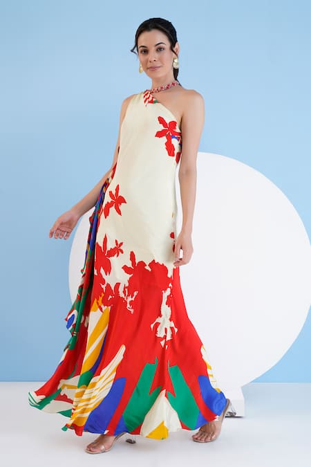 Buy Mandira Wirk Resort Multi Color Viscose, Crepe Beads Asymmetric Valiant Print One Shoulder Dress Online at Aza Fashions Buy_Mandira Wirk Resort_Multi Color Viscose, Crepe Beads Asymmetric Valiant Print One Shoulder Dress _Online_at_Aza_Fashions