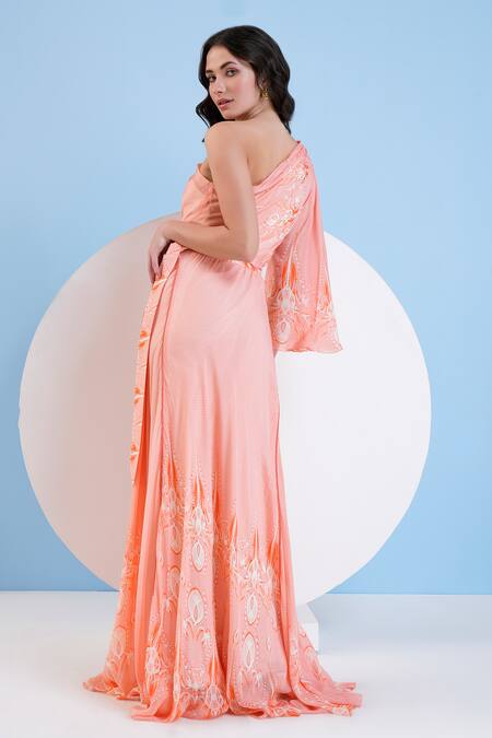 Buy Mandira Wirk Resort Orange Viscose Lace, Embroidery One Abstract Floral Print Panelled Dress Online at Aza Fashions Buy_Mandira Wirk Resort_Orange Viscose Lace, Embroidery One Abstract Floral Print Panelled Dress _Online_at_Aza_Fashions