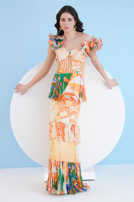 Mandira Wirk Mysterious Tropic Print Tiered Dress 