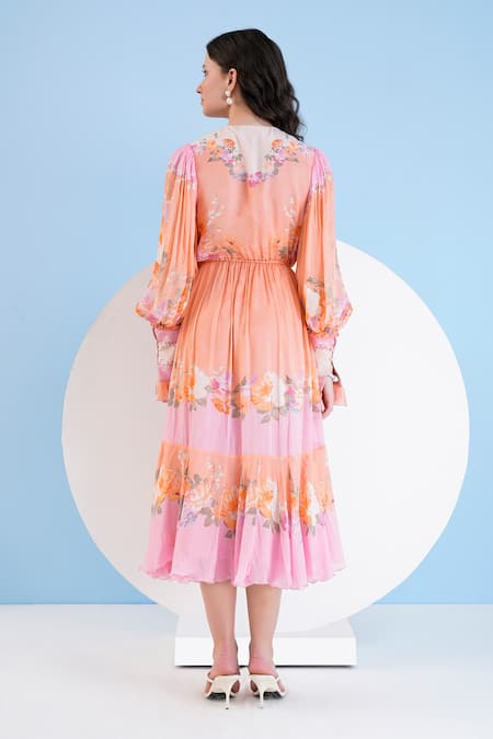 Mandira Wirk Resort Corsage Floral Print Dress 