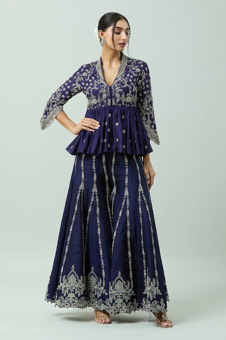 Jayanti Reddy Purple Chanderi Hand Embroidery Floral Sharara  